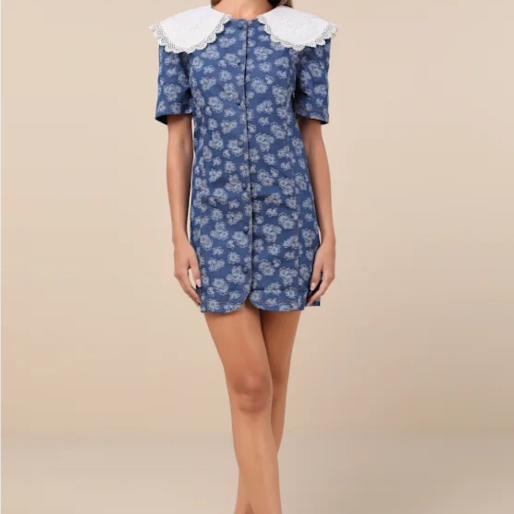 Sister Jane Denim Dress with White Lace Detail